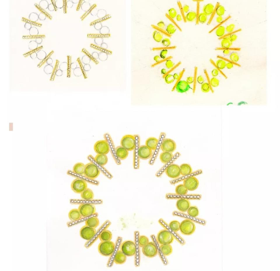Some beautiful design development drawings by HND Year 1 Jewellery student Linda Mahoney, who recently designed a piece of jewellery that incorporates Peridot gemstones for The Goldsmiths Craft and Design Council Awards <a href="/GCADC/">Craft&Design Council</a> #jewellerydesign #competition #gemstones #drawing