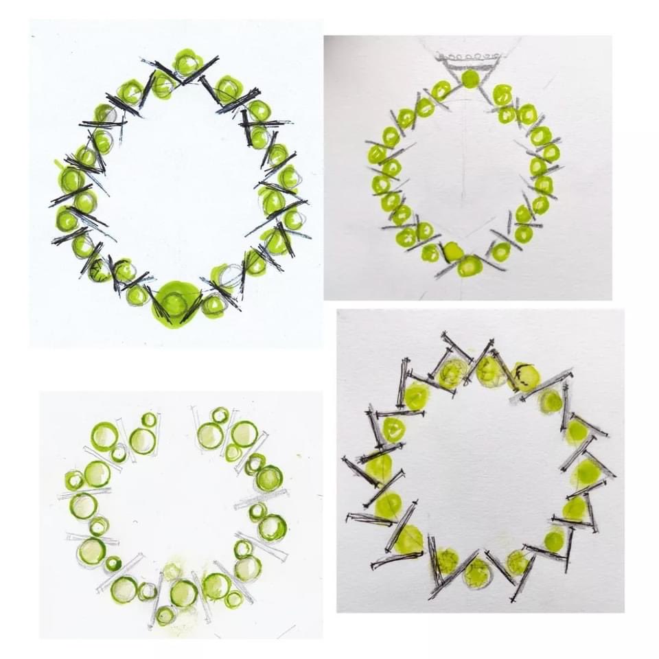 GlasgowCraft's tweet photo. Some beautiful design development drawings by HND Year 1 Jewellery student Linda Mahoney, who recently designed a piece of jewellery that incorporates Peridot gemstones for The Goldsmiths Craft and Design Council Awards @GCADC #jewellerydesign #competition #gemstones #drawing https://t.co/YTCI5gzGmN