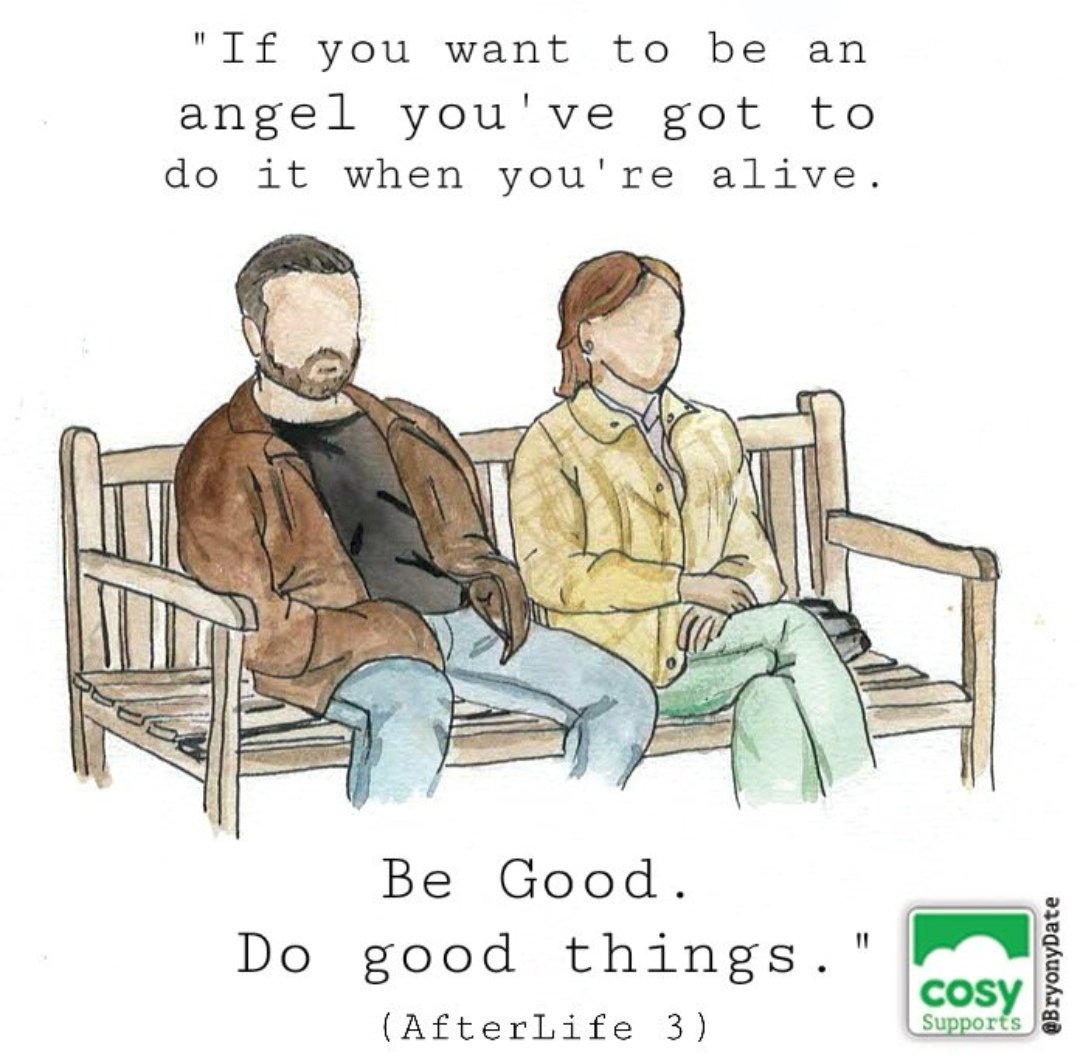 simsco's tweet photo. Absolute brilliant @rickygervais #afterlife3 you are a genius! Laughed and cried all through the series, best show on TV https://t.co/bj4WBNS1CY
