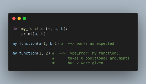 python_tip's tweet image. #pythontip from @bascodes:

You can force a function to accept keyword arguments only 👇