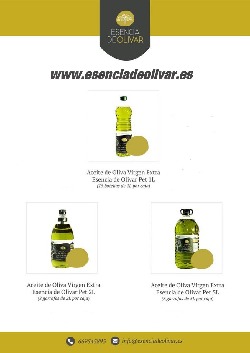 🤝Los mejores productos con la garantía de #EsenciadeOlivar | 

👉 Botella de 1L. (Cajas con 15 uds.)
👉 Envase de 2L. (Cajas con 8 uds.)
👉 Garrafa de 5L. (Cajas de 3 uds.)

🌐 esenciadeolivar.es

#Aceite #VirgenExtra #Subbética #CordobaEsp