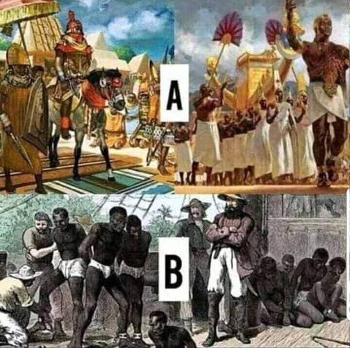 Global_Folder's tweet image. Both A and B happened but A was erased from History. 98% of Africans were taught B in their entire life.