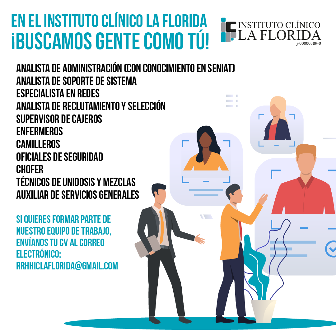 iclaflorida1954's tweet photo. En el #ICLF estamos buscando gente como tú:
Analista de Administración, Analista de Soporte de Sistema, Especialista en Redes, Analista de Reclutamiento y Selección, Supervisor de Cajeros, Enfermeros, Camilleros, Oficiales de Seguridad, Chofer, Técnicos de Unidosis y Mezclas. https://t.co/MD2vHfrOe8