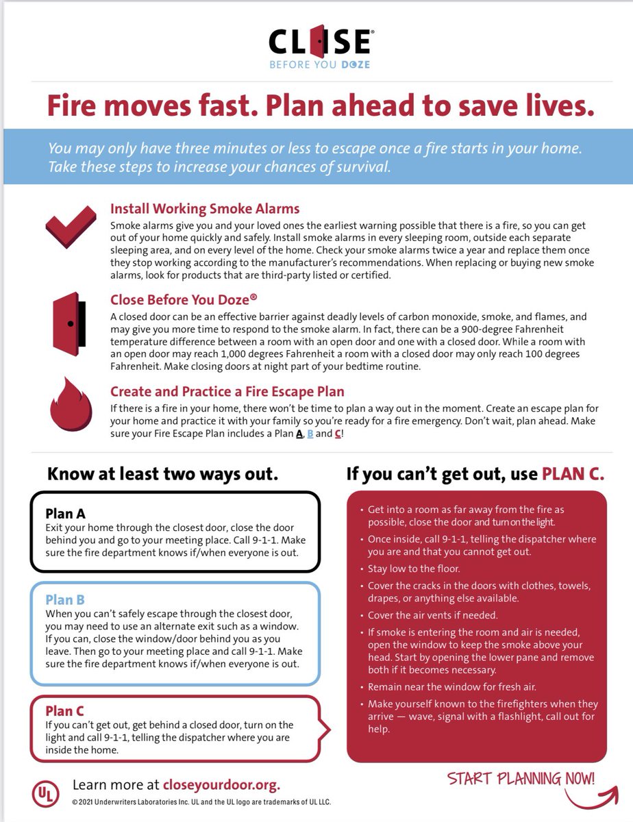 TulsaFire's tweet photo. Fire moves fast, close before you doze, make an escape plan and practice with your family. It could save your family. #closebeforeyoudoze #stopthespreadoffire #closingdoorsbeforesleepingsaveslives  #tulsafirecares #tfdassistantfiremarshalsonthejob #makeanescapeplan https://t.co/9mOMJITHQU
