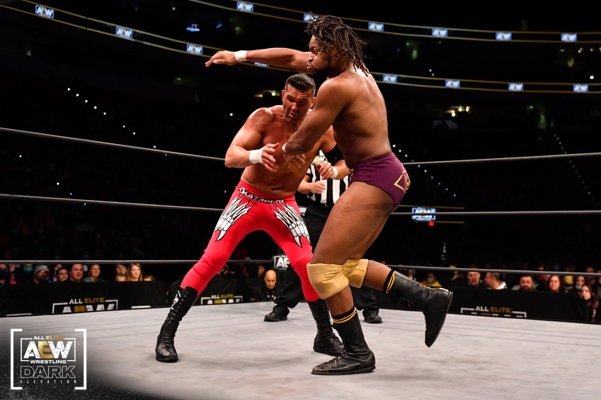 AEW's tweet photo. The North Carolina native @KozonePro was able to get some solid offense in, against the legend @FrankieKazarian, but in the end was forced to tap out, after a great battle here at #AEWDarkElevation!

Catch all the action right here:
▶️ https://t.co/SeTCWb9glG https://t.co/b1MhQz5FtB