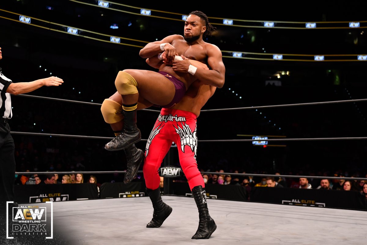 AEW's tweet photo. The North Carolina native @KozonePro was able to get some solid offense in, against the legend @FrankieKazarian, but in the end was forced to tap out, after a great battle here at #AEWDarkElevation!

Catch all the action right here:
▶️ https://t.co/SeTCWb9glG https://t.co/b1MhQz5FtB