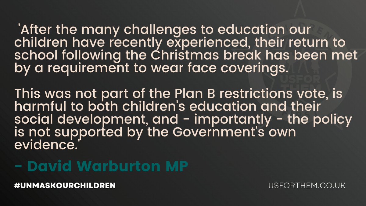 UsforThemUK's tweet photo. Thank you @DJWarburton for calling on @nadhimzahawi
 &amp; @educationgovuk to #UNMASKOURCHILDREN now. https://t.co/YgF520mxCi