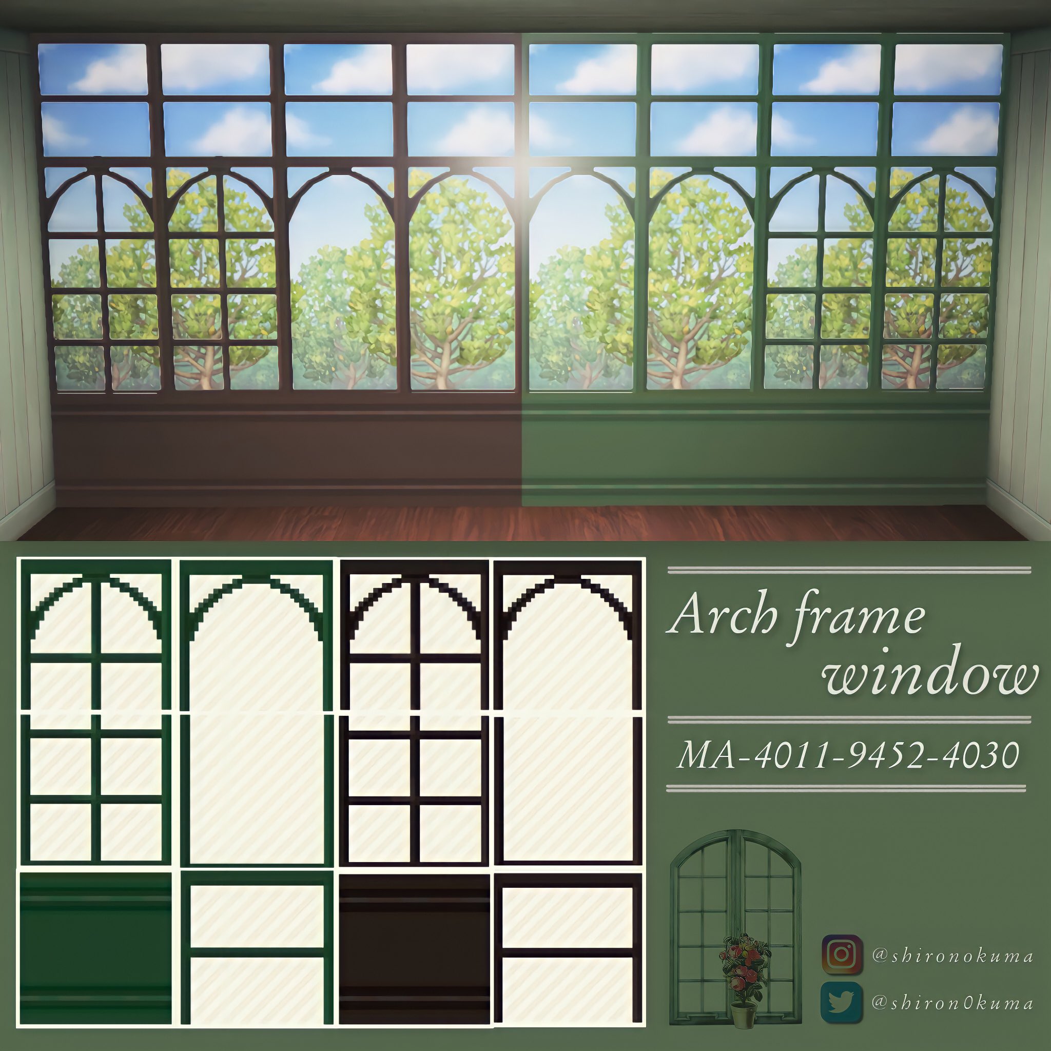 Shirono My Design ちっこうウォールステッカー用の アーチ窓のマイデザインです 𓏸𓈒 グリーンとブラウンの2色あります もし使えそうでしたら ご自由にどうぞです Ma 4011 9452 4030 あつ森 マイデザ マイデザイン Animalcrossing マイ