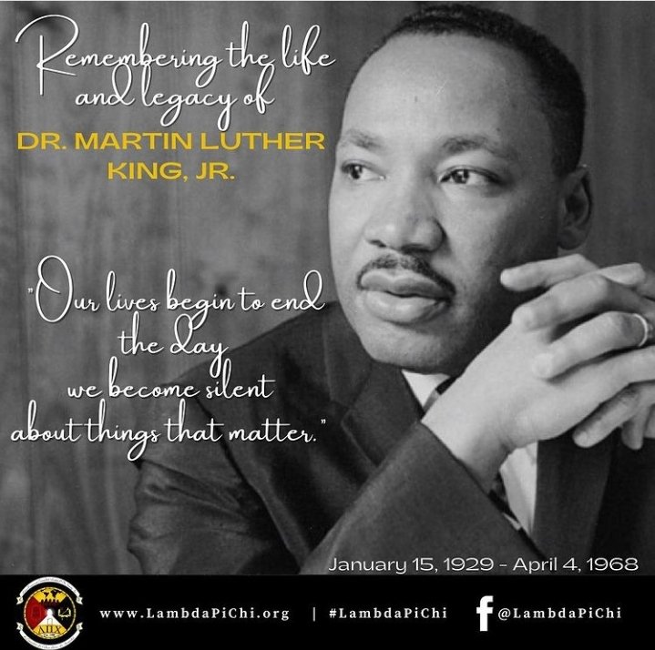 Omicron_LPC's tweet image. Today we celebrate and remember the life, legacy and activism of Dr. Martin Luther King, Jr.
.
.
.
#LambdaPiChi #LambdaPiChi #LPC1988 #ΛΠΧ #martinlutherkingjr #mlkday2021 #MLKDay