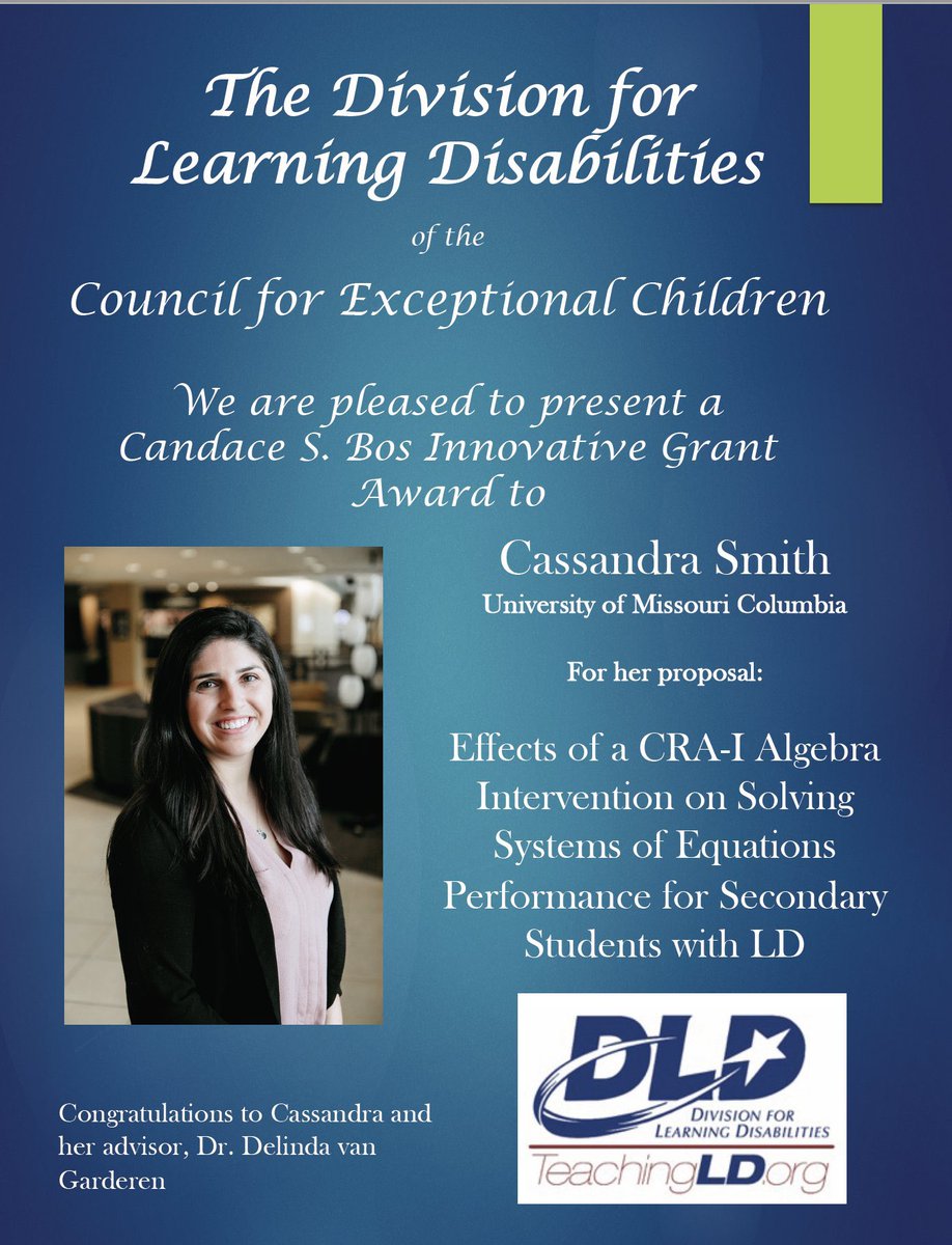 The future is BRIGHT. DLD is honored to support future researchers’ work to innovate instructional supports for students with LD. <a href="/CMSmith133/">Cassandra M. Smith</a> <a href="/TeachingLD/">TeachingLD</a> <a href="/4ScienceofMath/">Science of Math</a>