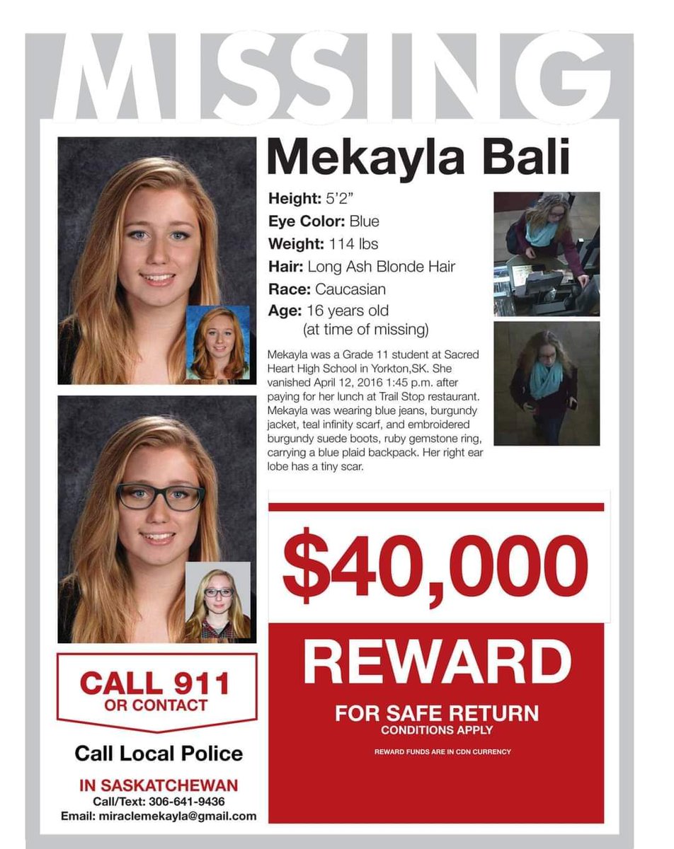 mekayla_bali's tweet photo. Please share! Mekayla Bali is still missing.  Call 306-641-9436 with tips. #mekaylabali #missing #missingchildren #lovedbeyondmeasure #Missyou #SaveOurChildren #missingmekaylabali #saskatchewan #love #family #Canada https://t.co/NfFbQT2IRf