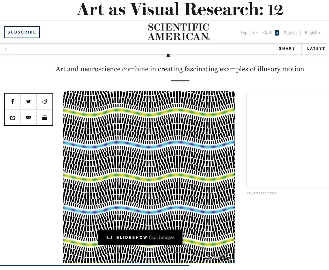 gsarcone's tweet photo. My autokinetic optical illusion "Fluorescent Waves" presented and explained on Sciam: https://t.co/vocZfN4hZN
This op art is available as prints and posters from my online gallery: https://t.co/0yVcTKlgCV
#opticalillusion #opart #selfmoving https://t.co/nLy4sF0Sm7