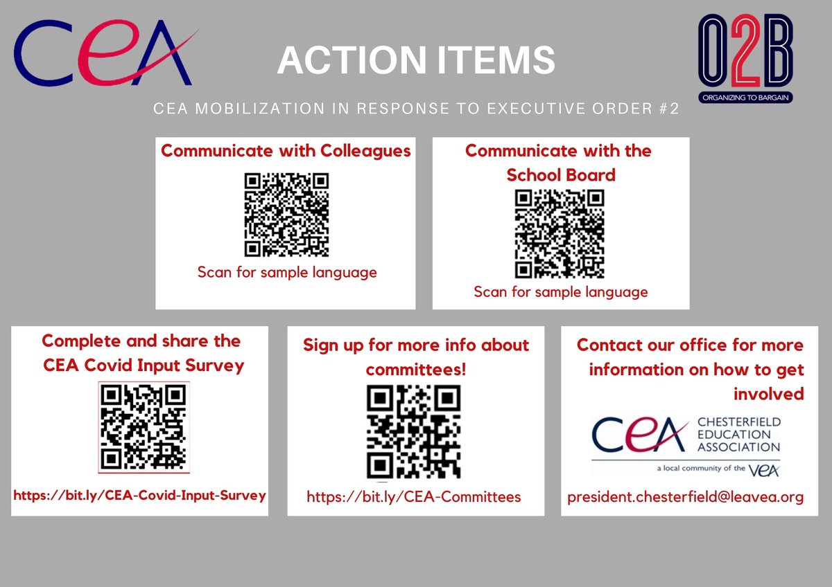 ChesterfieldEa's tweet photo. Action Items in response to Executive Order #2
Members: check your emails for a communication via Action Network. 
Building Leaders: this communication was sent to your email directly from our President. https://t.co/HaTGh3oCBi