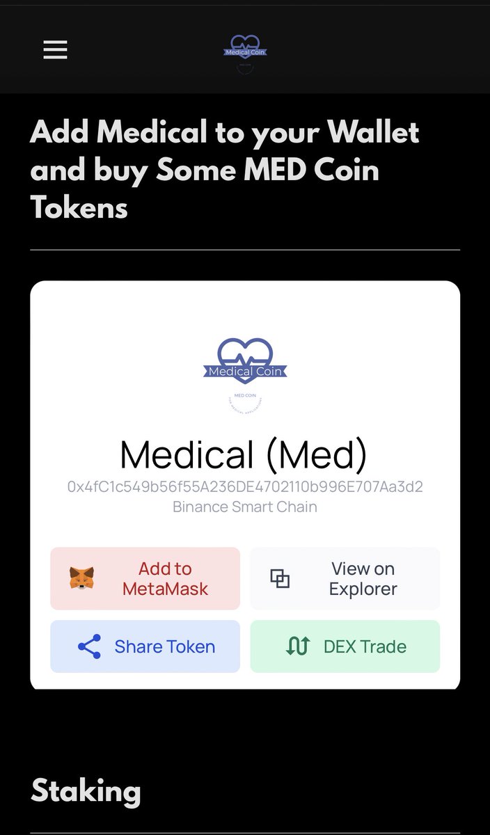 TheMedicalCoin's tweet photo. Check out our Medical Coin token staking 

#BSCGem #BSC #bnb #altcoin #medicalcrypto #shill #shillme
https://t.co/lT4I7VMT0U https://t.co/gO4I4AfnK5