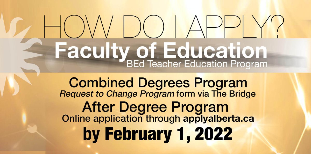 Apply now to the FACULTY of EDUCATION BEd Teacher Education Program. Deadline: February 1, 2022. Learn more about the teacher journey from the voices of students, alumni, faculty, and staff: stories.ulethbridge.ca/tag/education/ 
bit.ly/3KgbMSp 
becomeateacher.ca
