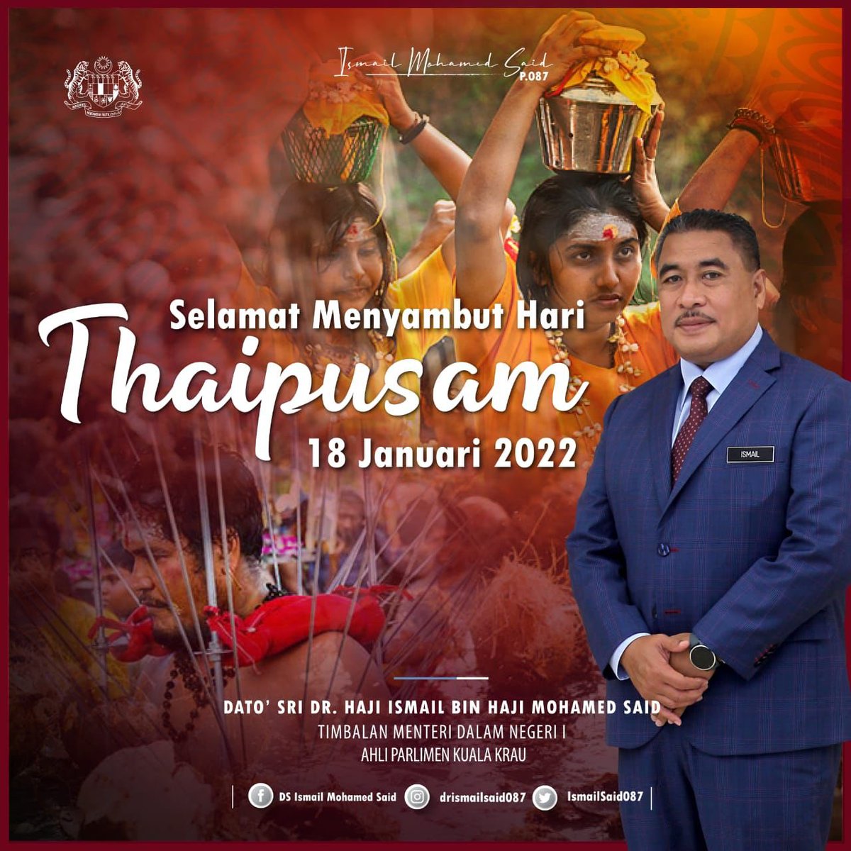 Selamat Menyambut Hari Thaipusam kepada seluruh penganut Hindu di Malaysia..raikannya dengan penuh sederhana, terus patuhi SOP dan amalkan kawalan kendiri..jaga keselamatan diri dan keluarga ye 🤝