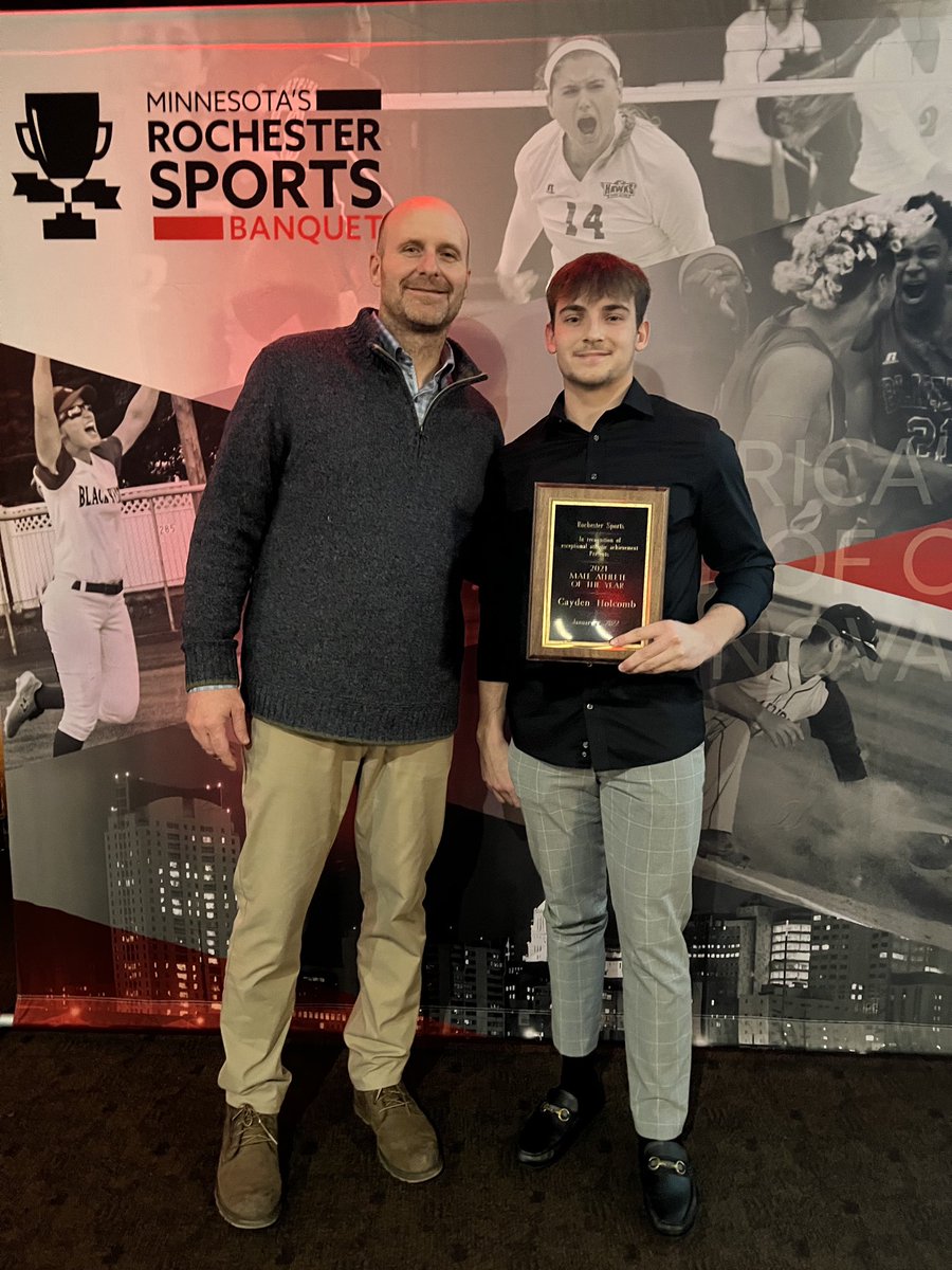 fb_mayo's tweet photo. Congrats to 22’ Mayo Grad Cayden Holcomb on being a great example of an athlete and receiving the SE MN Male Athlete of the year. Thank you Sports Commission and congrats to all the excellent nominees 💪 https://t.co/GIaCuA3N8N
