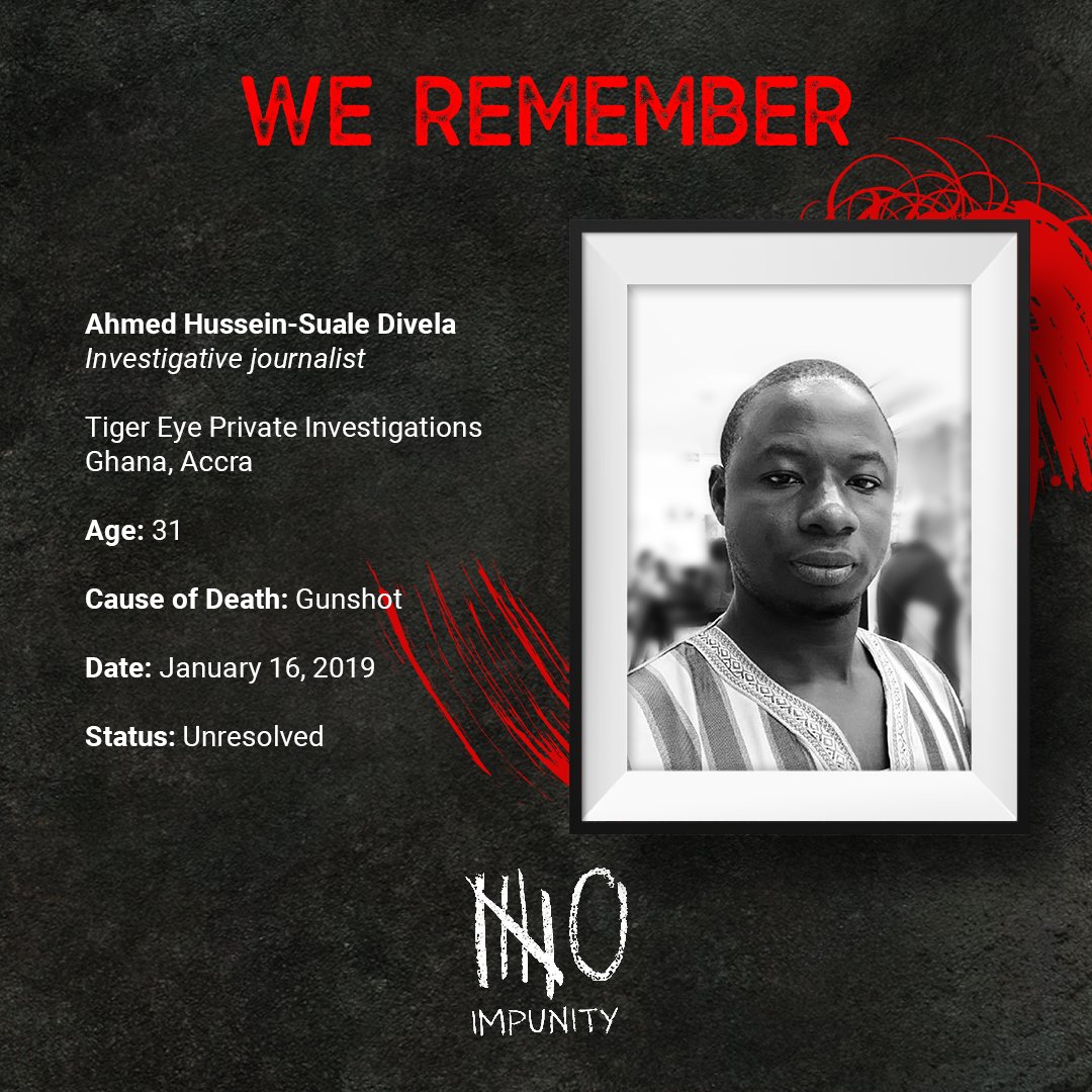 #LetsTakeAMoment to remember investigative journalist Ahmed Hussein Suale Divela who was gunned down in Accra, Ghana, near his home on January 16, 2019, three years ago today. His killers have not been brought to book. @Aufildubosphore @ICFJ @KelvinEkowTaylor @TheMFWA #AFCON2021