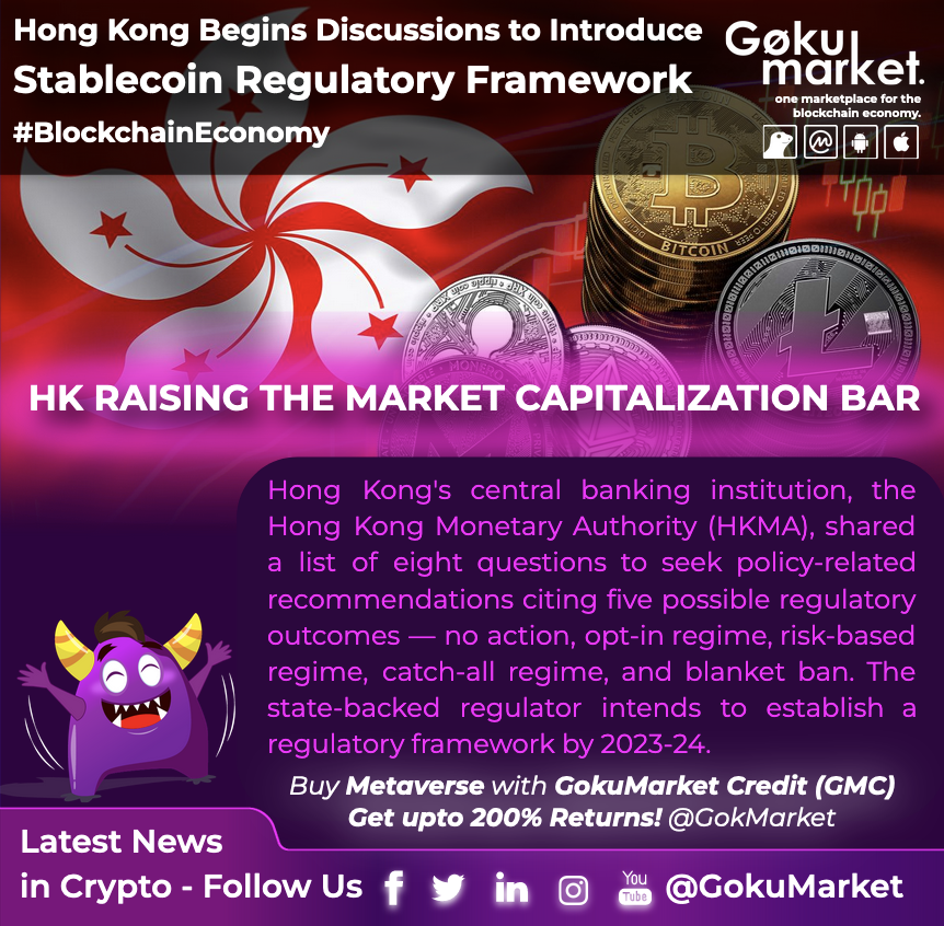 GokuMarket's tweet photo. 📣 #HongKong 🇭🇰 Begins Discussions to Introduce #Stablecoin Regulatory Framework

👉 The Hong Kong Monetary Authority (#HKMA) shared a list of eight questions to seek policy-related recommendations citing five possible regulatory outcomes.

#GokuMarket #HK #Cryptos https://t.co/IGbsozKRdI