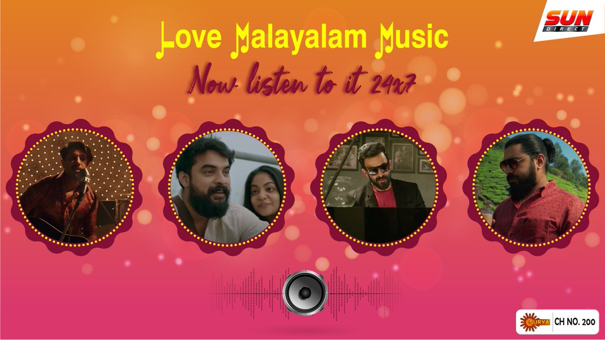 SUNDIRECTIndia's tweet photo. Surya Music is a dedicated music channel. With the latest hits to golden hits of yesteryears, Surya Music serves a delightful variety of music. Come groove to Malayalam beats. 
https://t.co/ntIVlhSEnZ
.
.
#SunDirect #Dthconnection #Dthservice #Serviceprovider https://t.co/NMv47qQ9RY