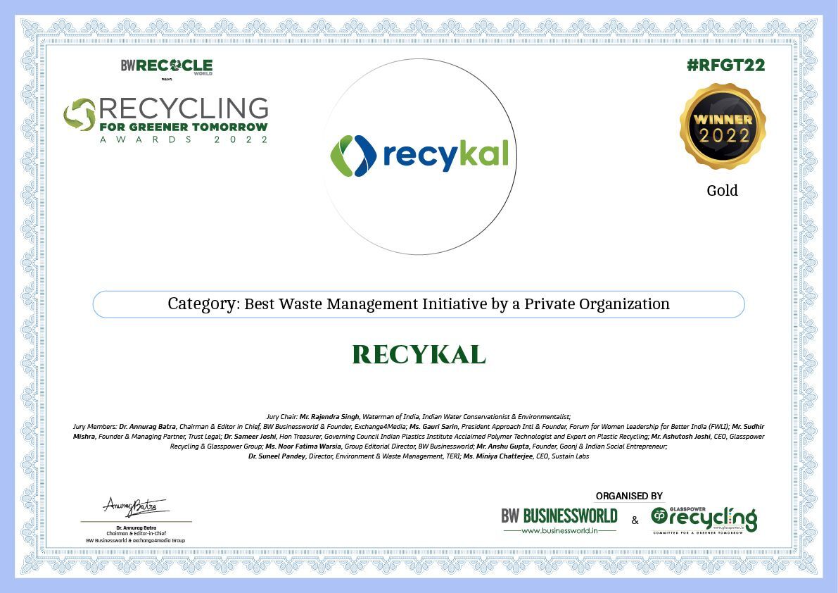 recykaldotcom's tweet photo. Recykal has been awarded 'Gold' for Our Best Waste Management Practices by a private organization
Our team is elated and humbled by this acknowledgement
Thank you to the team at BW Businessworld & team for recognising our efforts
#Awards #recognition #achievemen https://t.co/3AH1ooIk1G