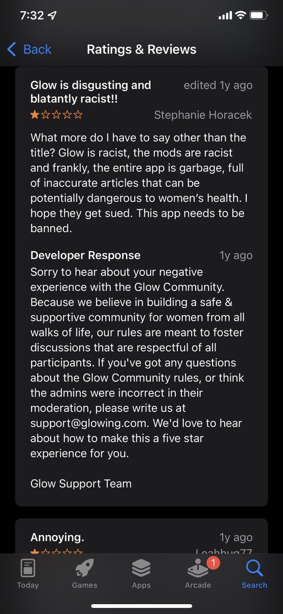 CinSin122's tweet photo. @GlowHQ response? So many of us have had this happen to us and even a year after this review NOTHING has changed! You have abusive users that admins give a pass, but if you report them, you get banned? Some BS if you ask me!! https://t.co/BycbSIchBO