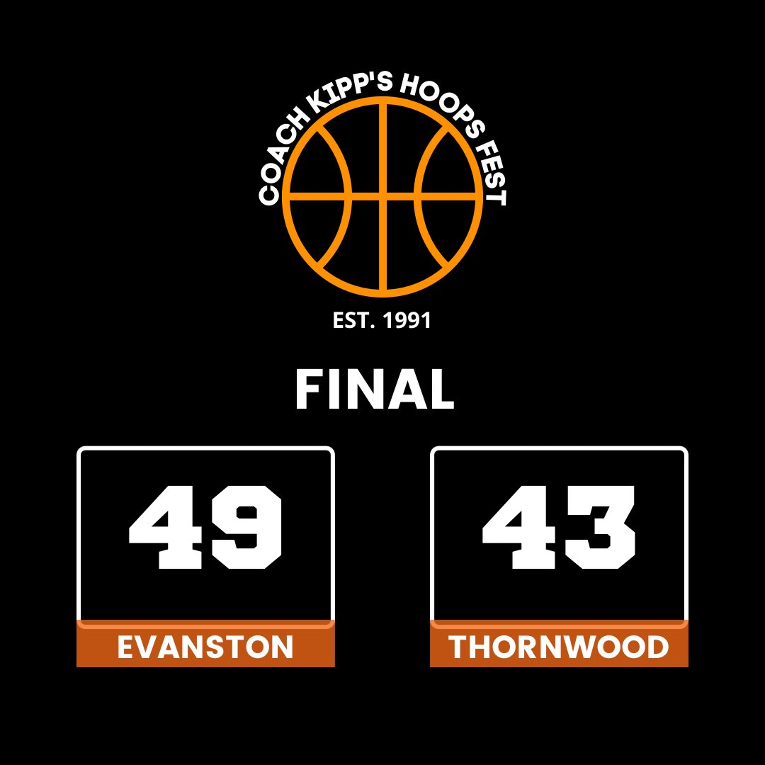 Final score from Game 8: 

<a href="/EvanstonGbb/">EvanstonTownshipGBB</a>-49
Thornwood-43

Taija Banks with 16 pts, Zuri Ransom-12 pts, Ciara Gentle &amp; Maggie Farragher both finished with 7 for the Wildkits. 

Kayla Johnson with 13 pts, Trinity Chears &amp; Kaliyah Wilkins both finished with 7 pts for the T-Birds.