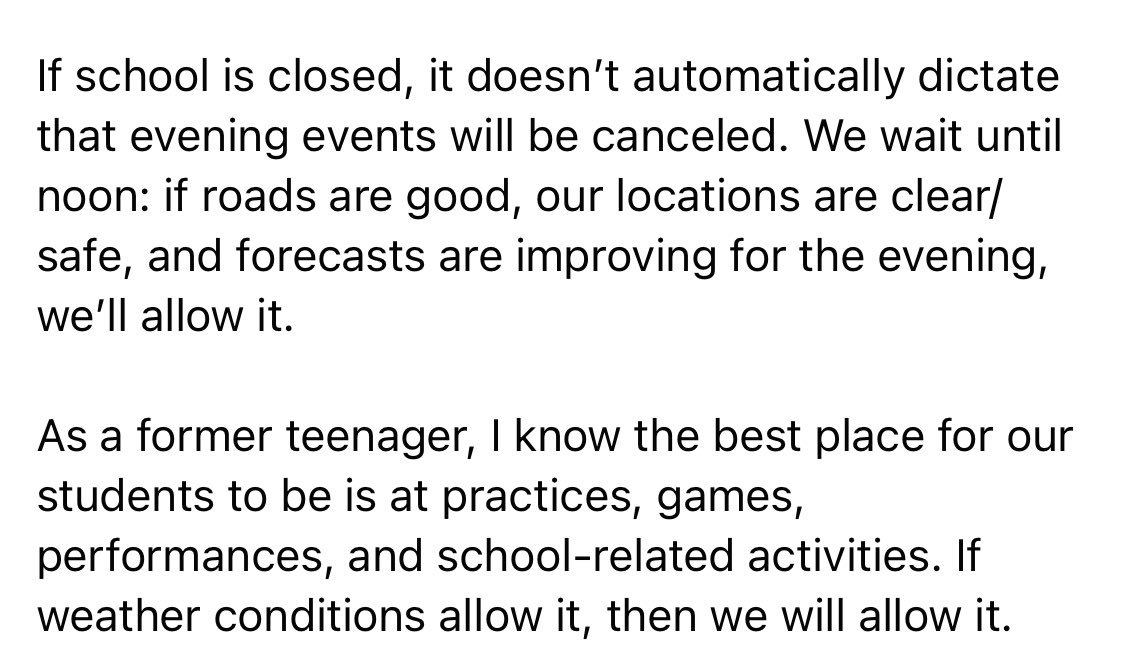 ravenscroft7's tweet photo. FYI regarding evening activities on the day of a school closure: https://t.co/i3BeKkf1wy