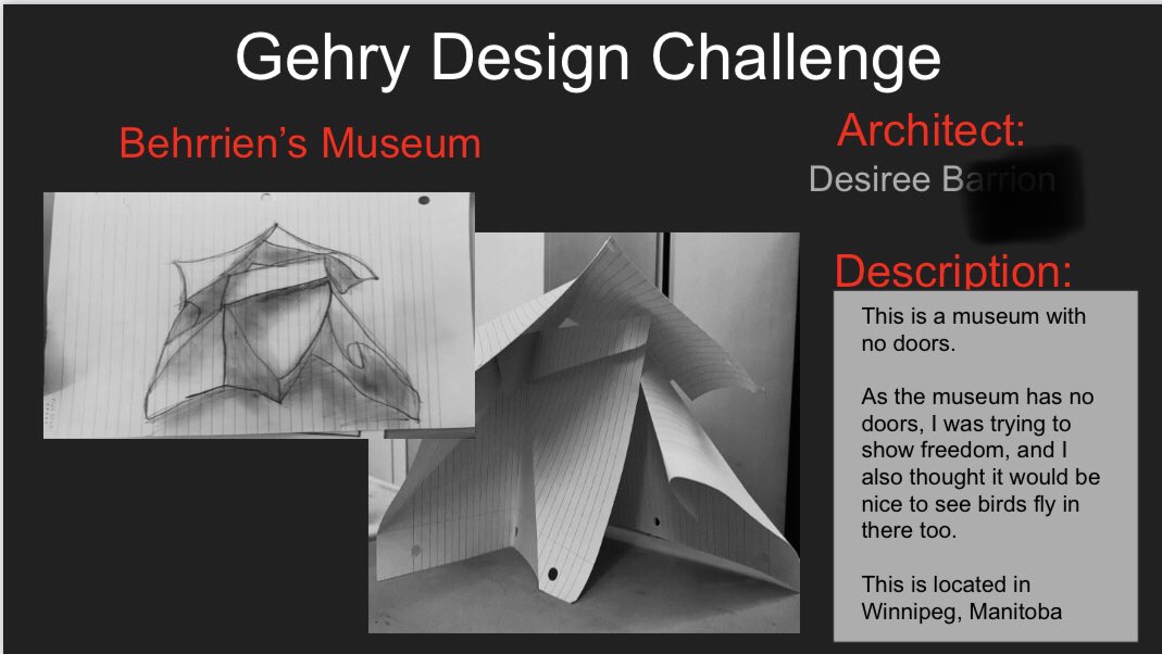 shsdrafting's tweet photo. Remote Learning - Gehry Design Challenge #DRAR2G
https://t.co/ZKDIGIZWzg @SislerHS @WinnipegSD https://t.co/dzmQdJn3SY