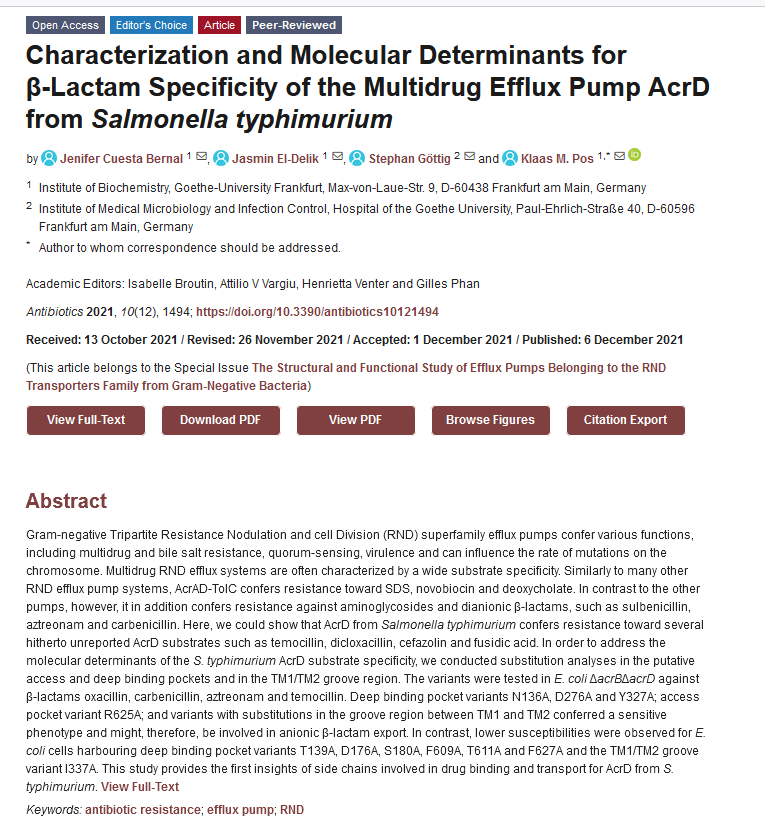 antibioticsmdpi's tweet photo. #EditorChoiceArticle

Characterization and Molecular Determinants for #β_Lactam Specificity of the Multidrug Efflux Pump AcrD from #Salmonella #typhimurium by Dr. Klaas M. Pos et al. from @goetheuni

👉https://t.co/3NeMGDq9AL https://t.co/sAzHSecnn7