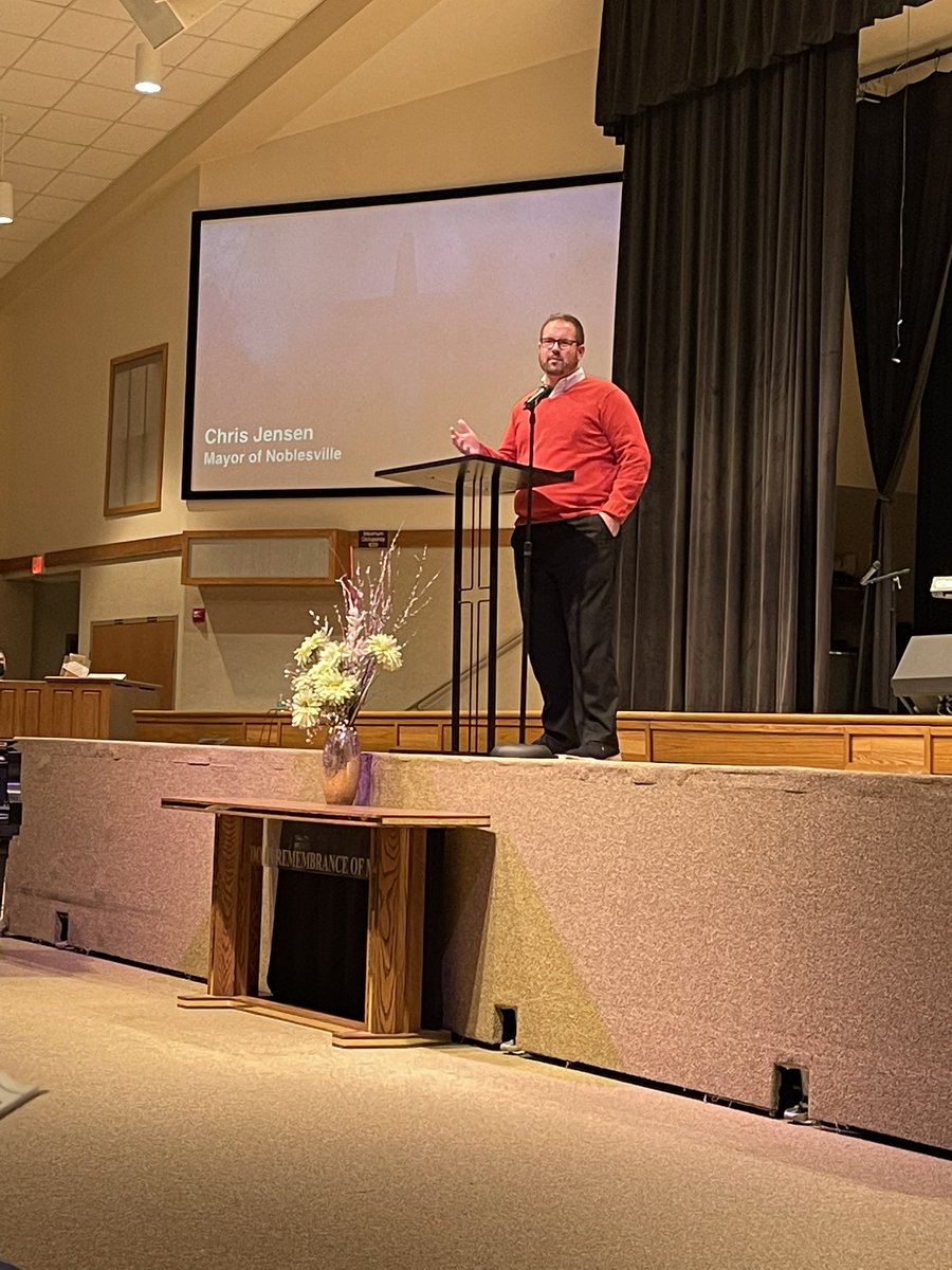 MayorJensen's tweet photo. I got to celebrate the life and legacy of Rev. Dr. Martin Luther King Jr. at First United Methodist Church @4NFUMC. It was great to be a part of a program that has left me inspired and full of hope for @NoblesvilleIN! #MLKDay2022 https://t.co/0GYaoCr9HB