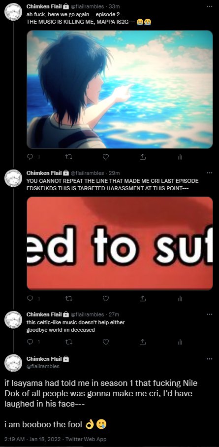 FlailDoodles's tweet photo. For more of my eternal suffering (mayhaps your entertainment), see my rambling account where I will cri over shit (spoiler-free to the best of my abilities) and act the fool 👍 https://t.co/TSK1teRsCw