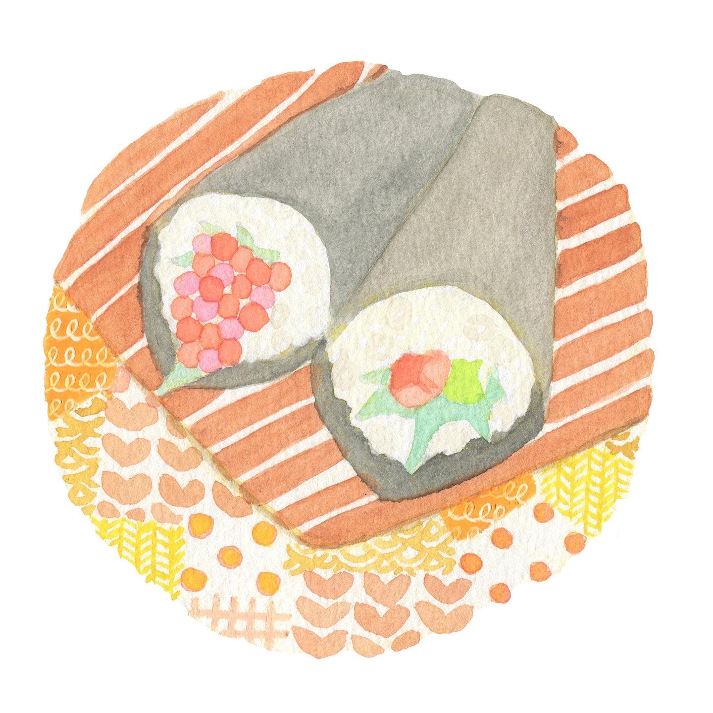 うにのれおな Twitterren 大野海苔カタログのイラストです 手巻き寿司 おにぎりご飯にお餅を描きました Illustration イラストレーション Illust イラスト 絵 水彩画 Watercolor Illustrator イラストレーター Painter 画家 Art アート Artikla