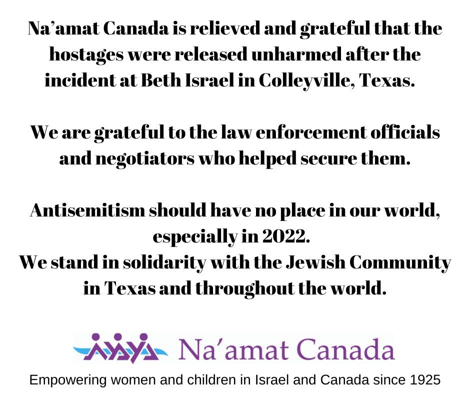 NaamatCanada's tweet photo. https://t.co/xU3qokjmgm 
#antisemitism #colleyville #colleyvillesynagogue  #colleyvilletx #solidarity https://t.co/qbNgmwjcBV