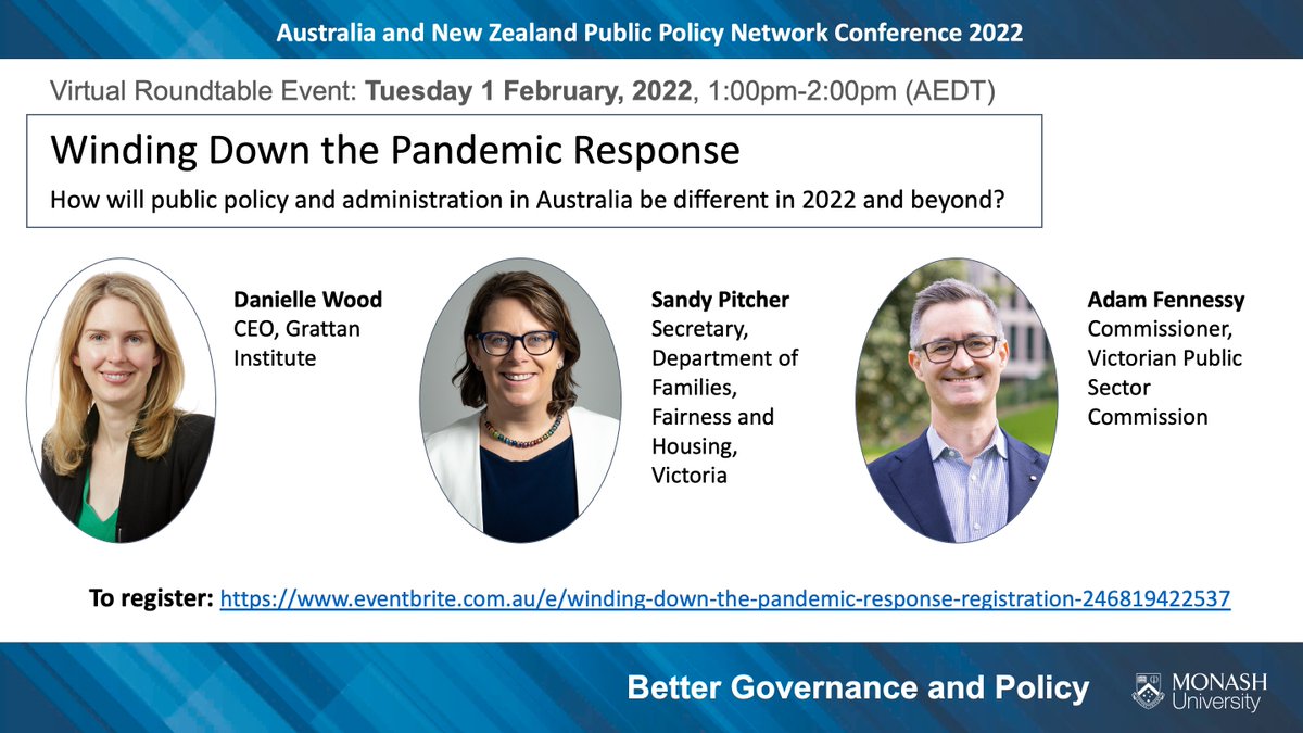 _joshuanewman's tweet photo. What can we expect from public policy and administration in 2022 and beyond? Very excited to be hosting this virtual roundtable event featuring @danielleiwood, @Sandy_Pitcher, and @adamfennessy, in two weeks' time (Tues 1 Feb, 1-2pm AEDT)! Register here: https://t.co/35K1W7Hb9W https://t.co/Sc1O07RM3E