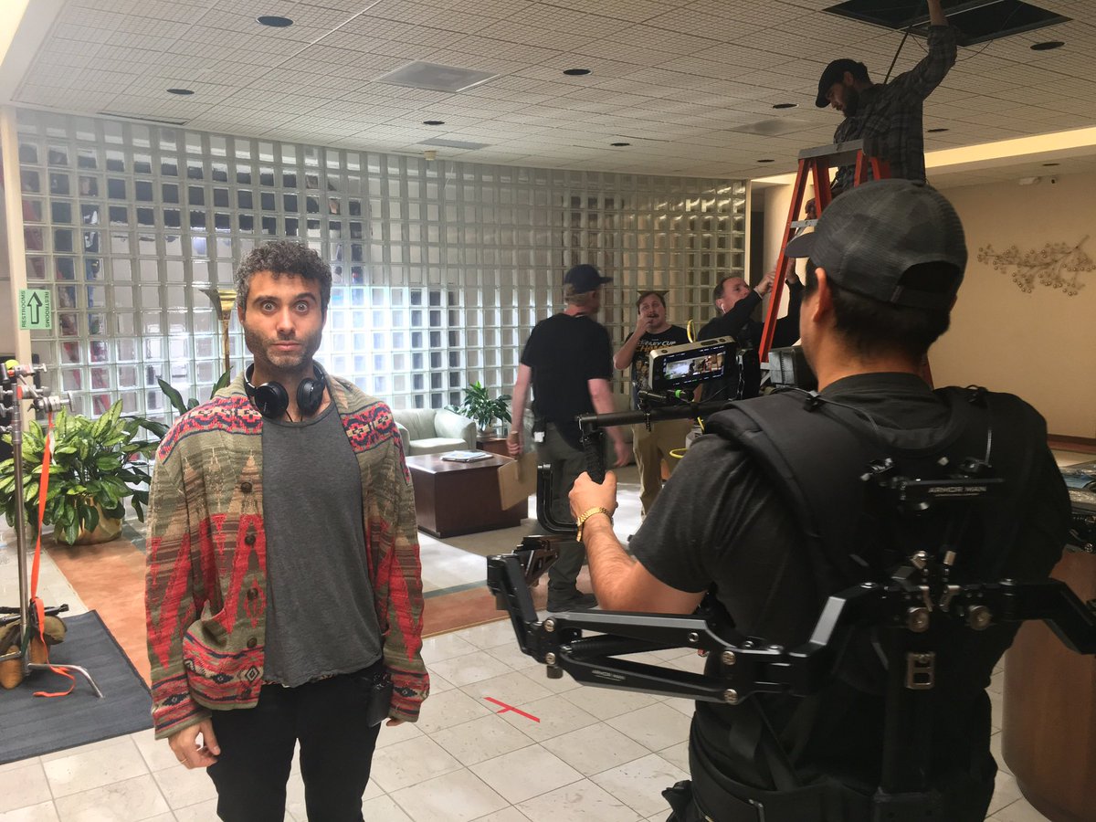 TheWaveFilm's tweet photo. Our movie came out 2 years ago today! Please enjoy this picture of director @GilleKlabin looking scared as the first shot went up. https://t.co/bc6xNA4zM4