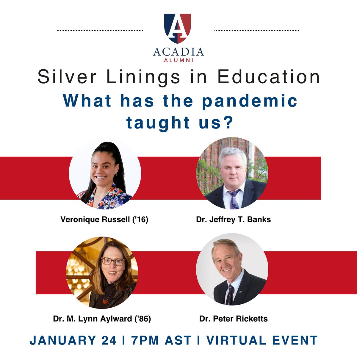 Acadia Alumni (@acadia_alumni) on Twitter photo What has the pandemic taught us about education? Join <a href="/AcadiaU/">Acadia University</a> President Dr. Peter Ricketts, Acadia professors Dr. Jeff Banks and Dr. Lynn Aylward, and BEd student Veronique Russell virtually Jan. 24, 7-8 p.m. AST to explore what's happening right now. bit.ly/3qBK5eR What has the pandemic taught us about education? Join <a href="/AcadiaU/">Acadia University</a> President Dr. Peter Ricketts, Acadia professors Dr. Jeff Banks and Dr. Lynn Aylward, and BEd student Veronique Russell virtually Jan. 24, 7-8 p.m. AST to explore what's happening right now. bit.ly/3qBK5eR