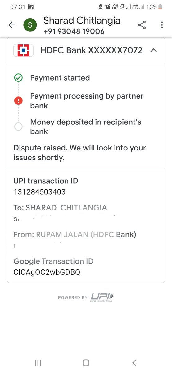 rupamjalan00's tweet photo. @GooglePayIndia @HDFC_Bank 

Since more than two months, amount not credited to my account of failed transaction. Complaints many times but no any response only asking for 2 more days, to resolve problem.#Fuck @GooglePayIndia #worstapp https://t.co/Bckh0Gd31x