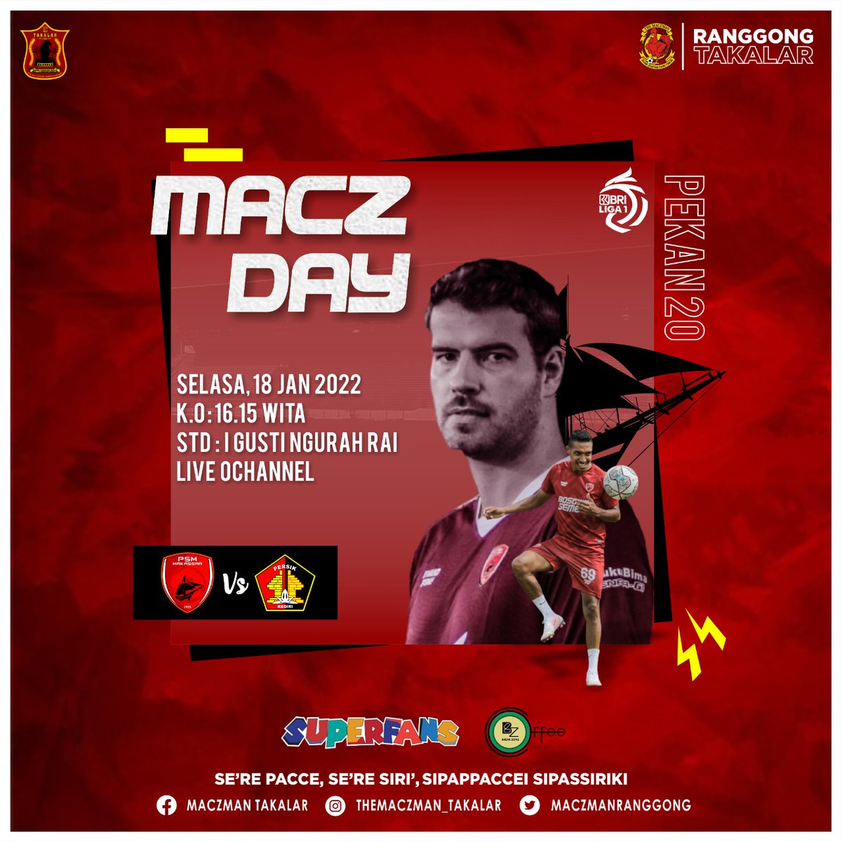 MACZDAY BRI LIGA 1

Gameweek 20

" PSM Makassar vs Persik Kediri "
Hari : Selasa, 18 Januari 2022
Kick Off : 16.15 WITA
Venue : Stadion I Gusti Ngurah Rai
Live Ochannel

----

#BRIliga1 #PSMmakassar #TheMaczMan #TheMaczGirl #Ranggong #ZonaTakalar #TheMaczManTakalar