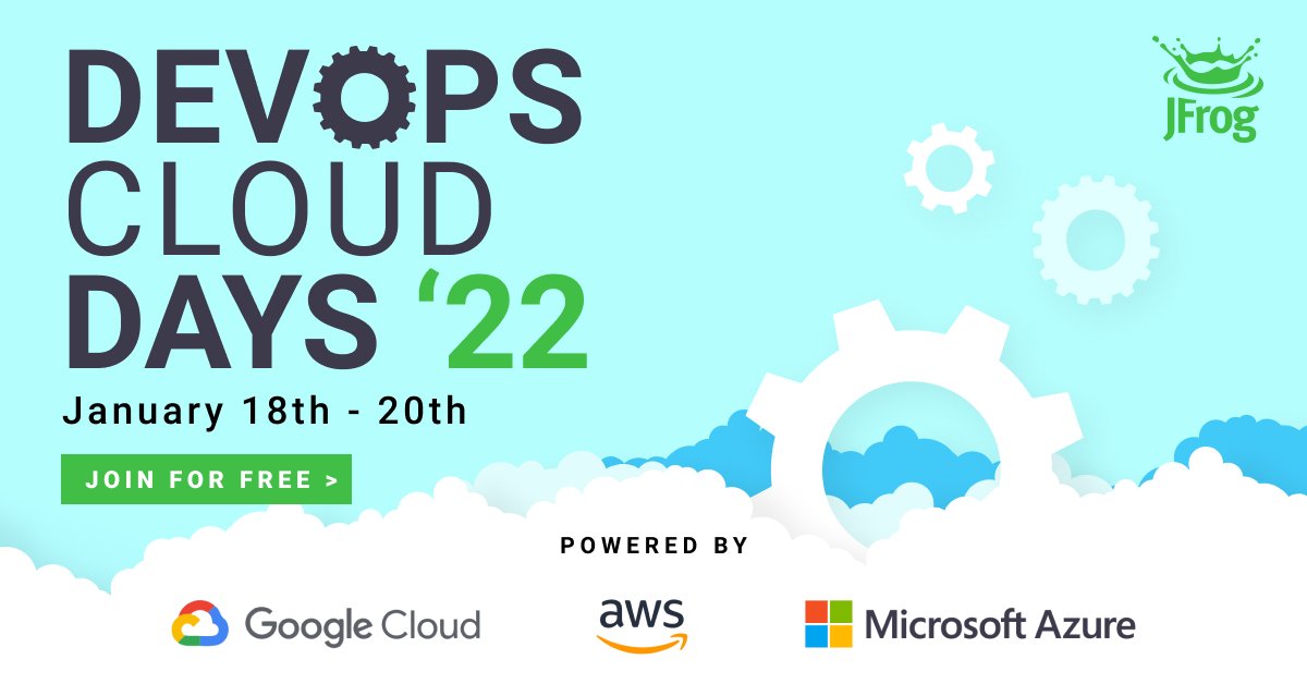 jfrog's tweet photo. Registration is free for #DevOpsCloudDays coming virtually January 18-20, 2022 (US) – you won't want to miss it!
There's only one more day left until we get to hear from JFrog, #AWS, #GCP and #Azure on the future of #DevOps and #DevSecOps in the cloud.
https://t.co/fv5Tk00l2Z https://t.co/2eC8ro92Hz