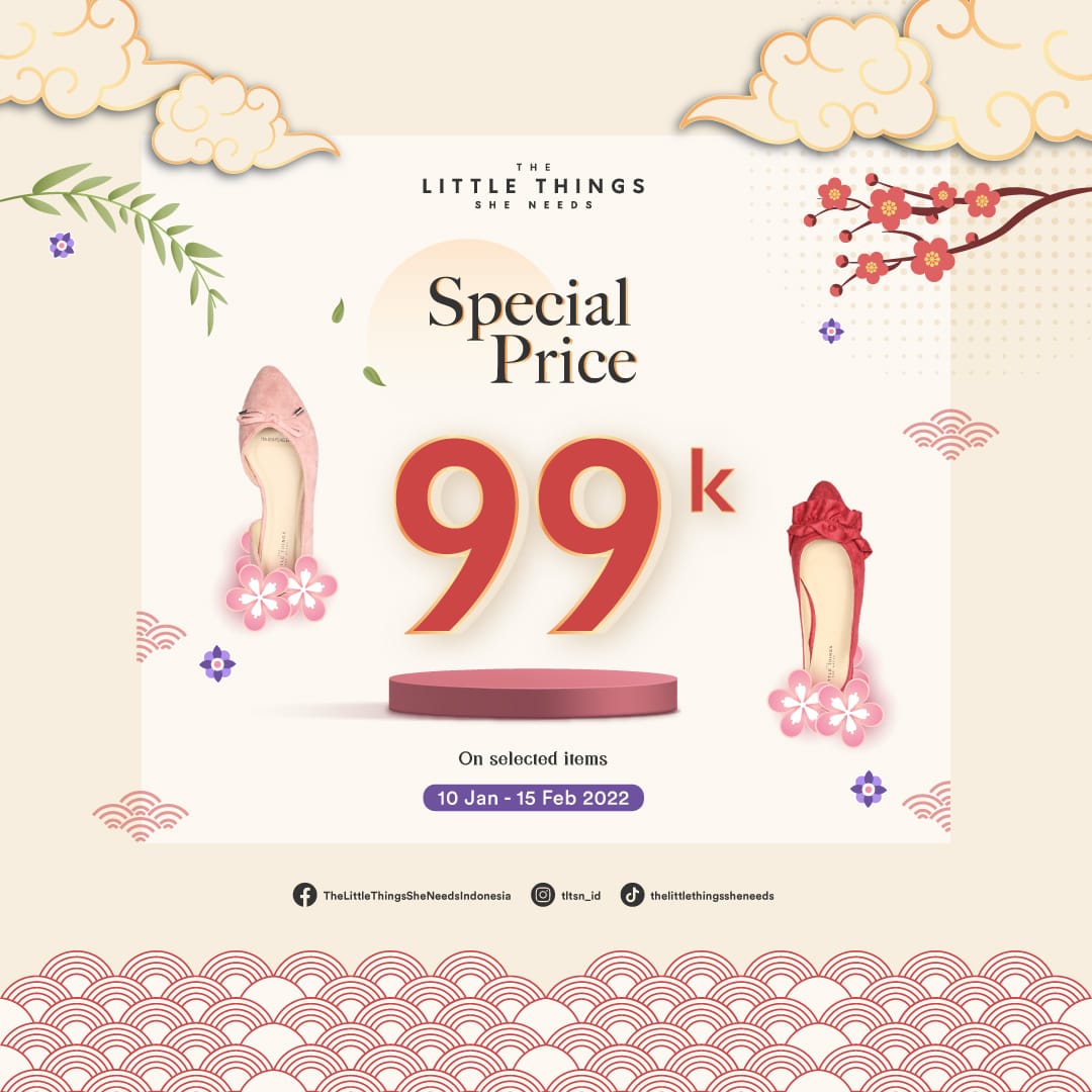Jangan sampai ketinggalan Special Price 99K All Items dari The Little Things She Needs!

Kamu bisa dapatkan koleksi sepatu kita untuk hari istimewa kamu hanya 99K All items! 

Periode 10 January - 15 February 2022.