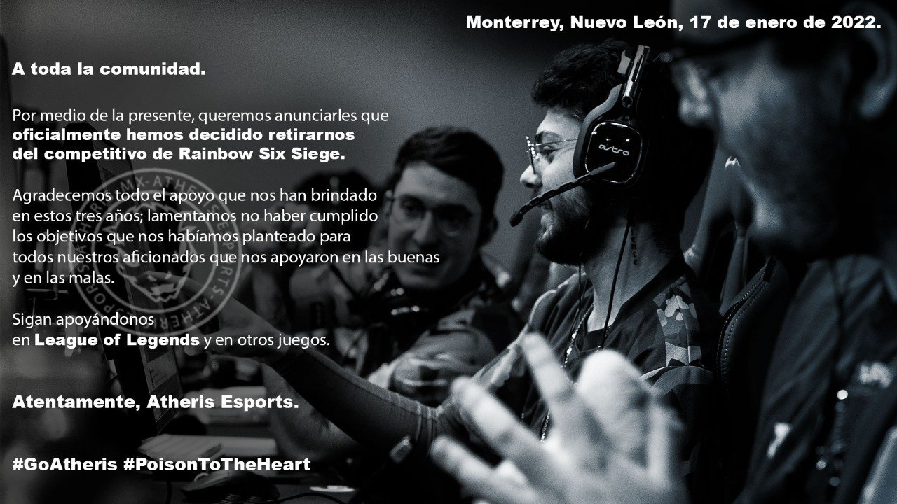 Atheris Esports se retira del competitivo de Rainbow Six