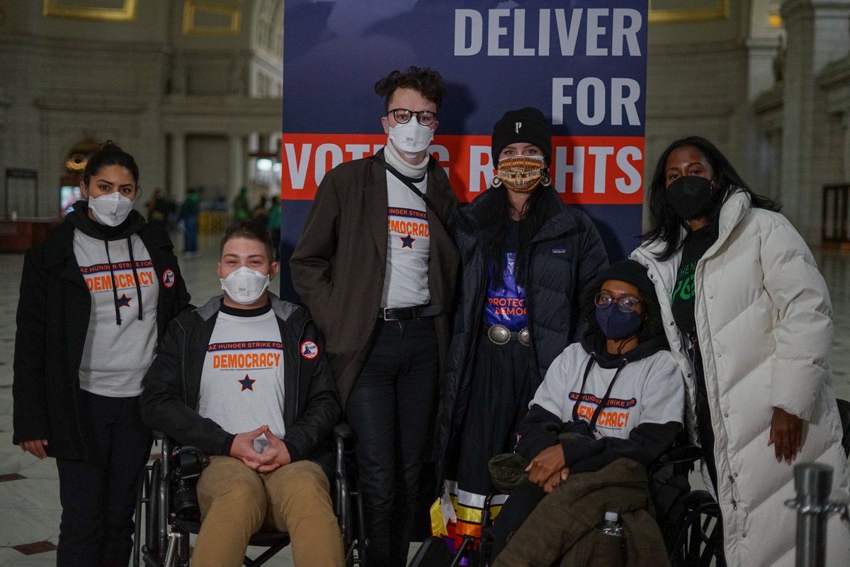 LWVJoCo's tweet image. LWV: RT @LetsUnpac: Thank you to our partners @StephLYoung of @WhenWeAllVote, @KaseVirginia of @LWV, and @cliff_notes of @BlackVotersMtr for standing in solidarity with us on Day 5 of our #HungerStrike4Democracy on this #MLKDay!

The Senate must pass the…