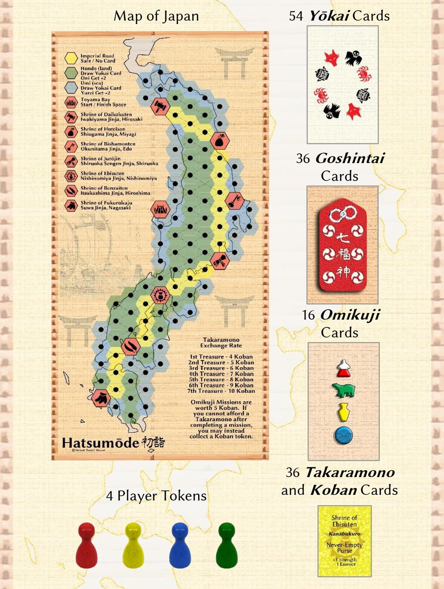 bluefoolgames's tweet photo. Components for Hatsumode: 1 map, 142 cards, and 4 tokens. Seems simple, no? Apparently not, since the real total is 169 cards (there are actually 63 goshintai cards). Social media posts are a great way of proofreading. Sigh. #boardgames #hatsumode #japanese #bluefoolgames https://t.co/Xkm0Y4sJOb