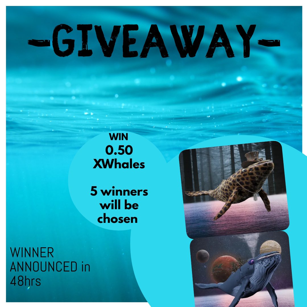 XummerDrop's tweet photo. 🐳🎁✨XWhales #Giveaway✨🎁🐳

0.50 #XWhales to 5 lucky people

🐳Follow me and @Xwhales21 
🐳Like &amp; Retweet to qualify
🐳To trade Xwhales > https://t.co/DazQuA1hHG
🐳To mint SGB Whales > https://t.co/fy0jcIJ1IU

Ends in 48hrs

#Xwhales #SGB #NFTCommmunity #NFT #XummerGiveaway https://t.co/noGpgjgFFF