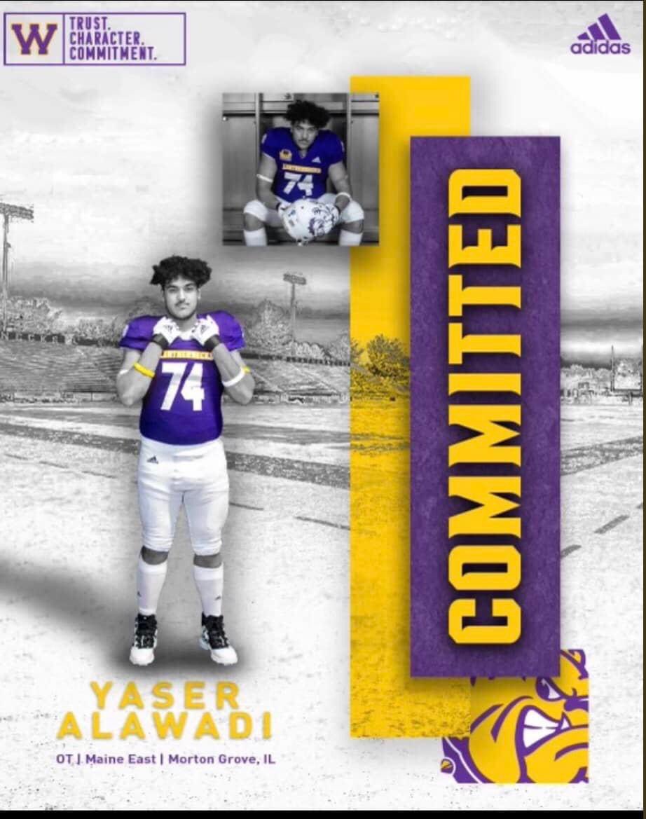 WIUFBAlumni's tweet photo. Huge commit today and when I say huge I mean 6’8 320 Offensive Tackle Yaser Alwadi from Park Ridge, IL! #WIUnite #PoundTheRock https://t.co/IJ9VLjNnUs