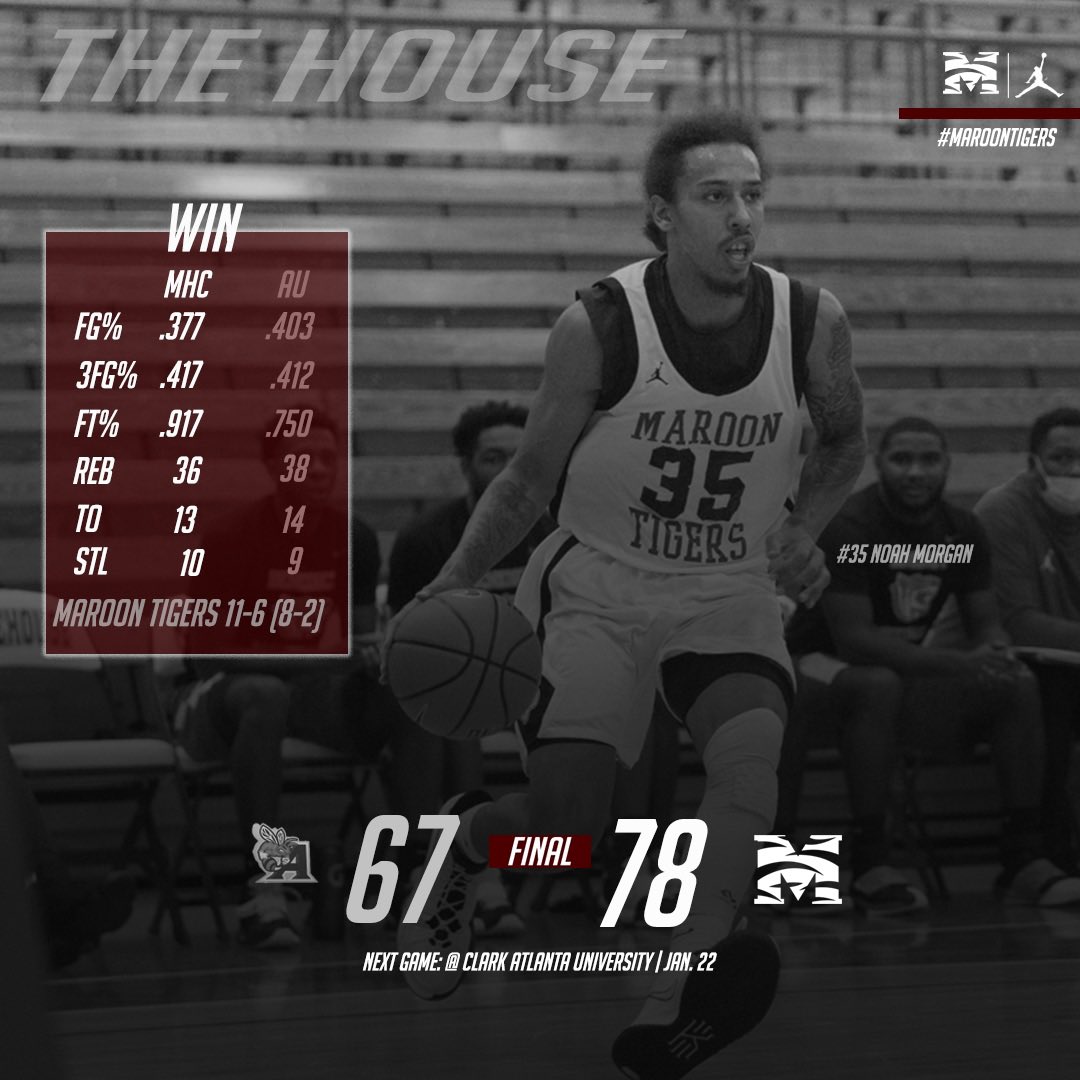 MorehouseMBB's tweet photo. Tonight’s win moves our Maroon Tigers to no. 1 in the east division. 

#Morehouse #MaroonTigers #InWhittlerWeTrust #MorehouseBasketball https://t.co/ADvgBfSrHZ
