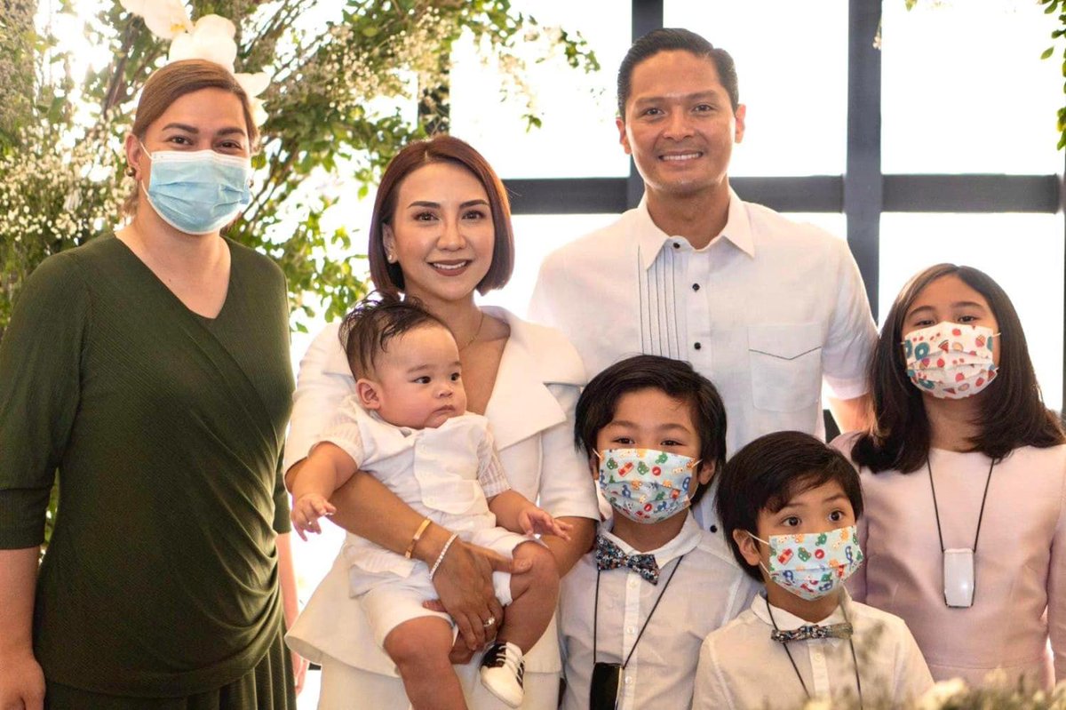 rapplerdotcom's tweet photo. LOOK: After his “Zoomicron” no-show, presidential aspirant Bongbong Marcos attends with running mate Sara Duterte the christening of Liloan Mayor Christina Garcia-Frasco’s son on Saturday, January 15, in Cebu City. 📷: Christina Garcia Frasco/FB #PHVote #WeDecide https://t.co/eT7MaCzzR1