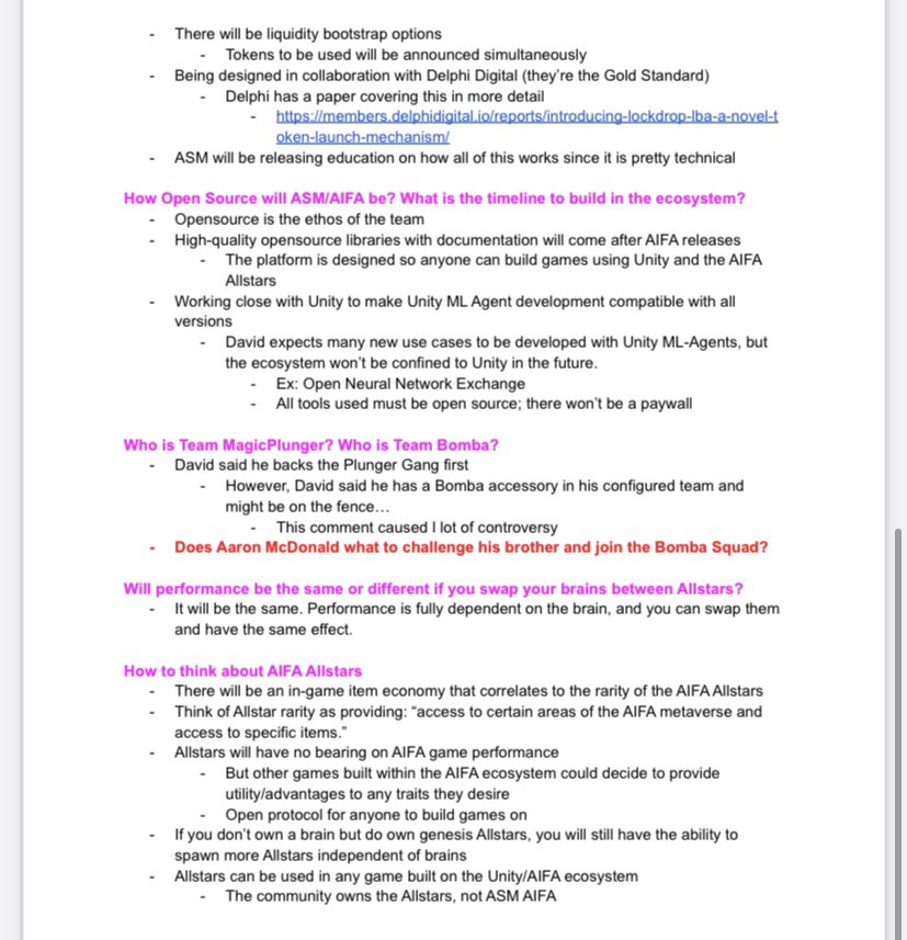 zapdart's tweet image. For anyone who missed the @altstatemachine AMA 10 on Saturday, here’s a comprehensive summary. Some interesting alpha 💣s inside. 

1/2

#bombasquad
#plungergang 
@dmcd_nz
@FLUF_World 
@aaronmcdnz