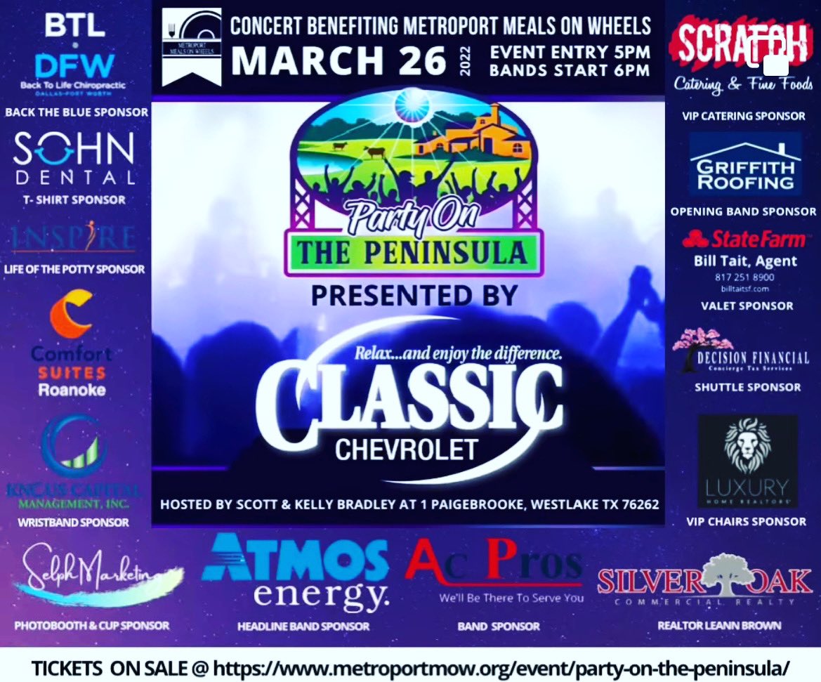 Justin Mason (@thejustinmason) on Twitter photo We are a little over 2 months away from the “Party On The Peninsula” presented by Classic Chevrolet. This will be one of the biggest events around and the proceeds go to Metroport Meals On Wheels
#charity #chevy #chevrolet <a href="/ClassicChevy/">Classic Chevrolets</a> <a href="/classic_chevy/">Classic Chevrolet</a> <a href="/chevrolet/">Chevrolet</a> <a href="/_MealsOnWheels/">Meals on Wheels</a> We are a little over 2 months away from the “Party On The Peninsula” presented by Classic Chevrolet. This will be one of the biggest events around and the proceeds go to Metroport Meals On Wheels
#charity #chevy #chevrolet <a href="/ClassicChevy/">Classic Chevrolets</a> <a href="/classic_chevy/">Classic Chevrolet</a> <a href="/chevrolet/">Chevrolet</a> <a href="/_MealsOnWheels/">Meals on Wheels</a>